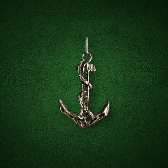 Stelring Jewelry - Vintage Brutalist Sterling Silver Anchor Pendant Nautical Modernist Artisan